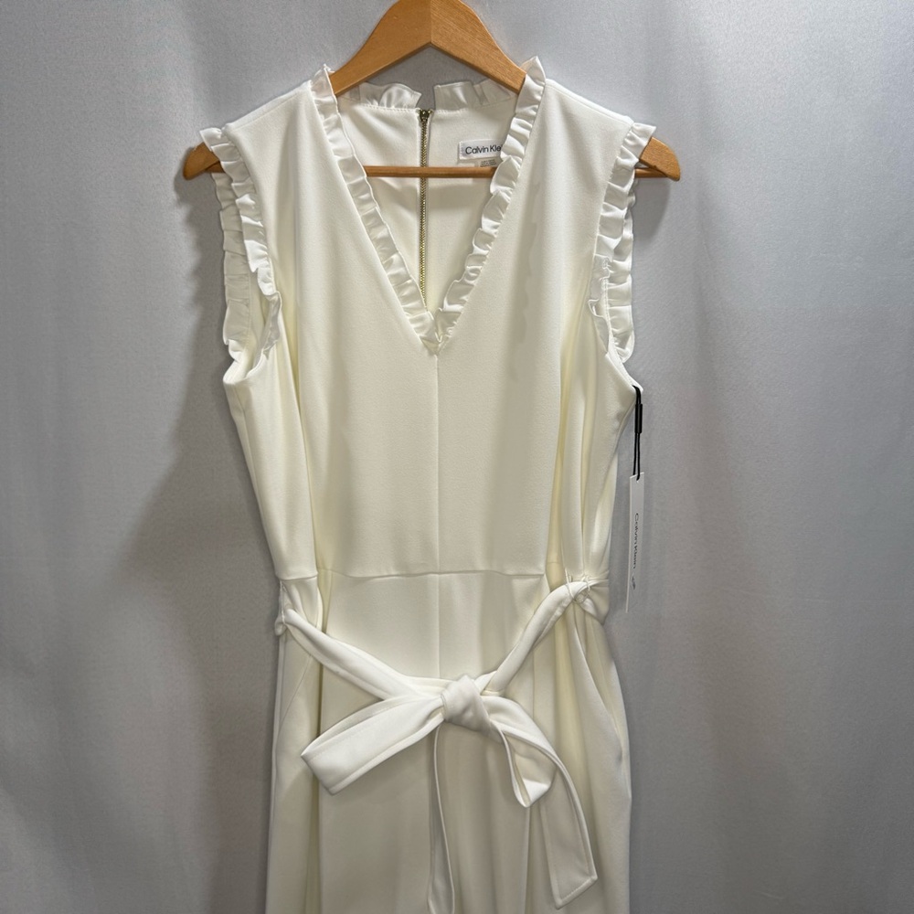 Calvin Klein Ivory Ruffle-Trim Jumpsuit